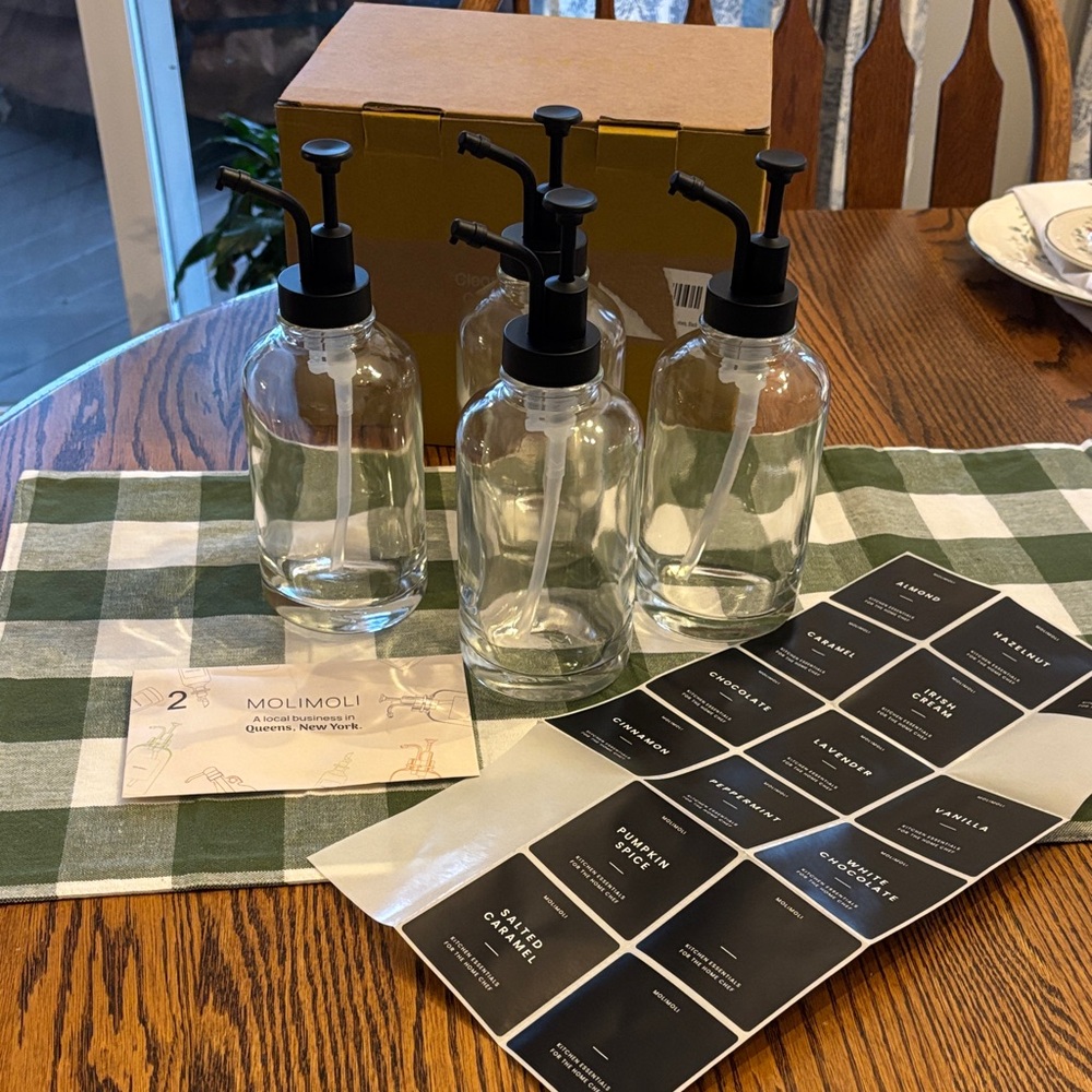 Coffee/Bar syrup bottles.